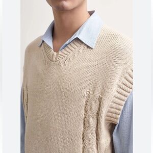 Tiger Of Sweden Cotton/Linen Hand-Knit Ecru Sweater Vest M